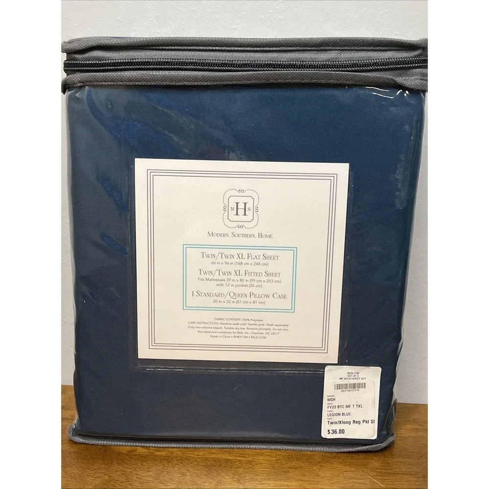Modern Southern Home Sheet Set Twin/ Twin XL Blue Microfiber Set 2 Pillowcases